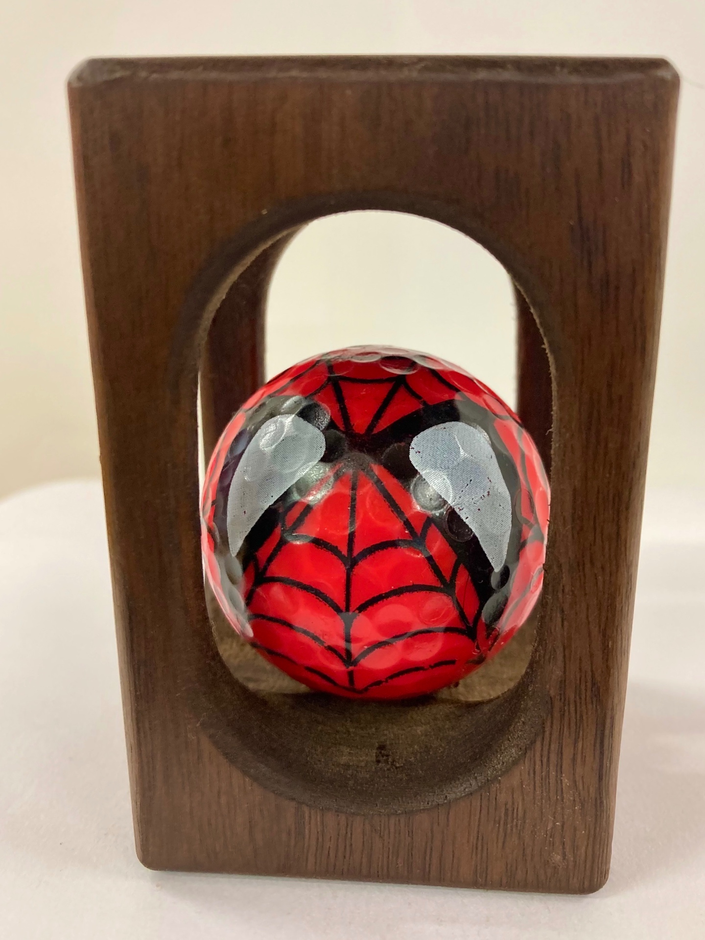 Spider-Man — handmade golf ball fidget in hardwood crate